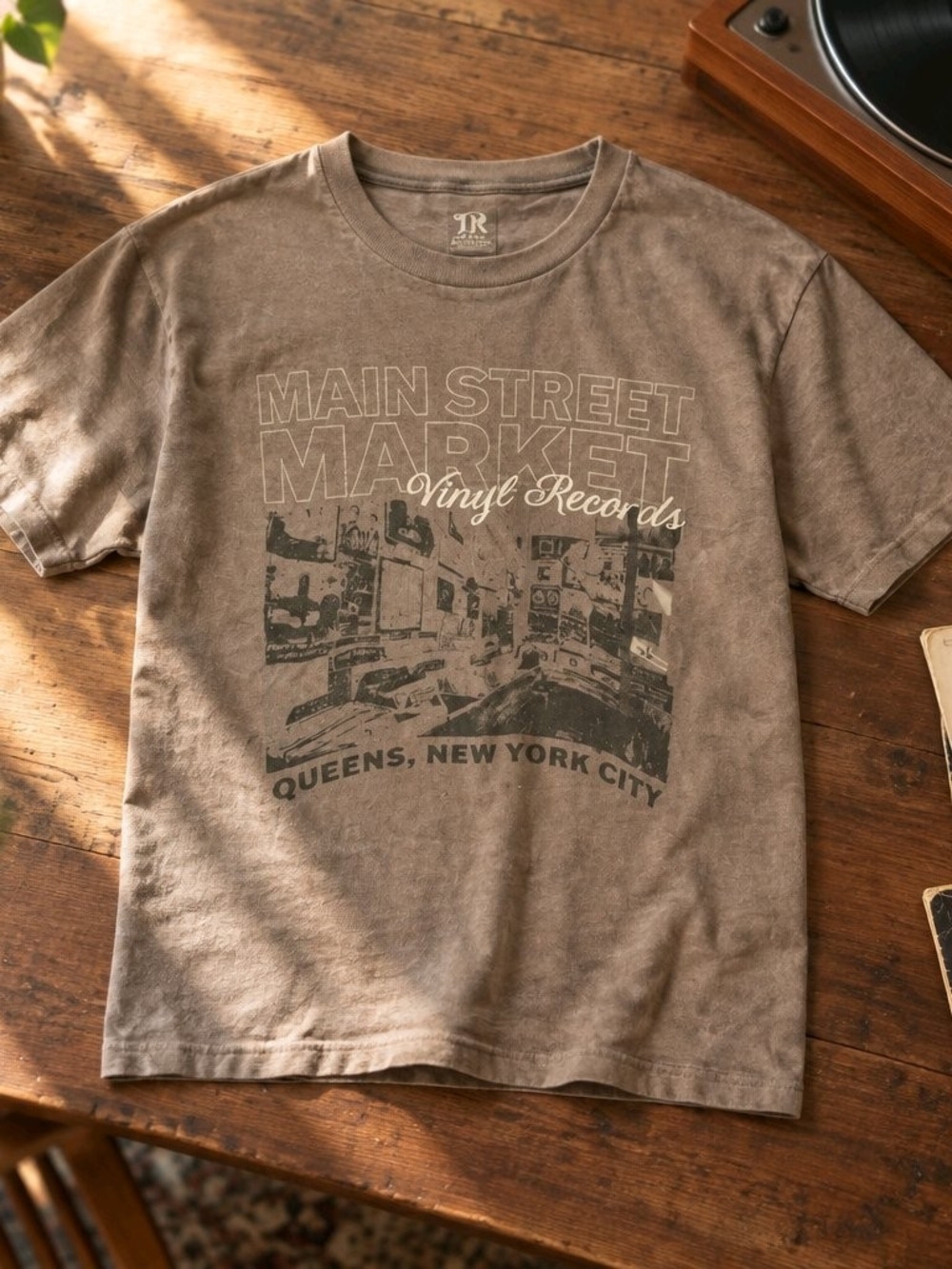 Main Street Market Vinyl Records Tee - Brown Vintage Wash